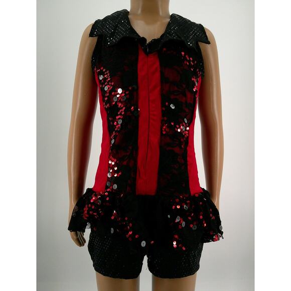 Dance Costume Weissman Medium Child Red Jumpsuit Jazz Sequin Cut Out Pageant - Picture 1 of 4